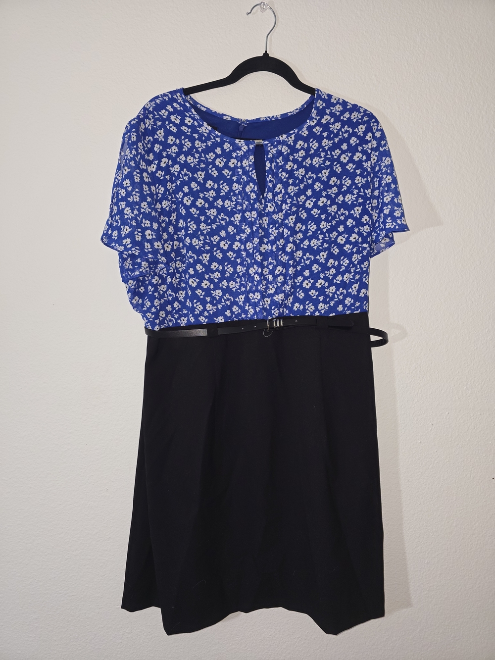 Alyx Blue Floral Top with Black Skirt Midi Dress